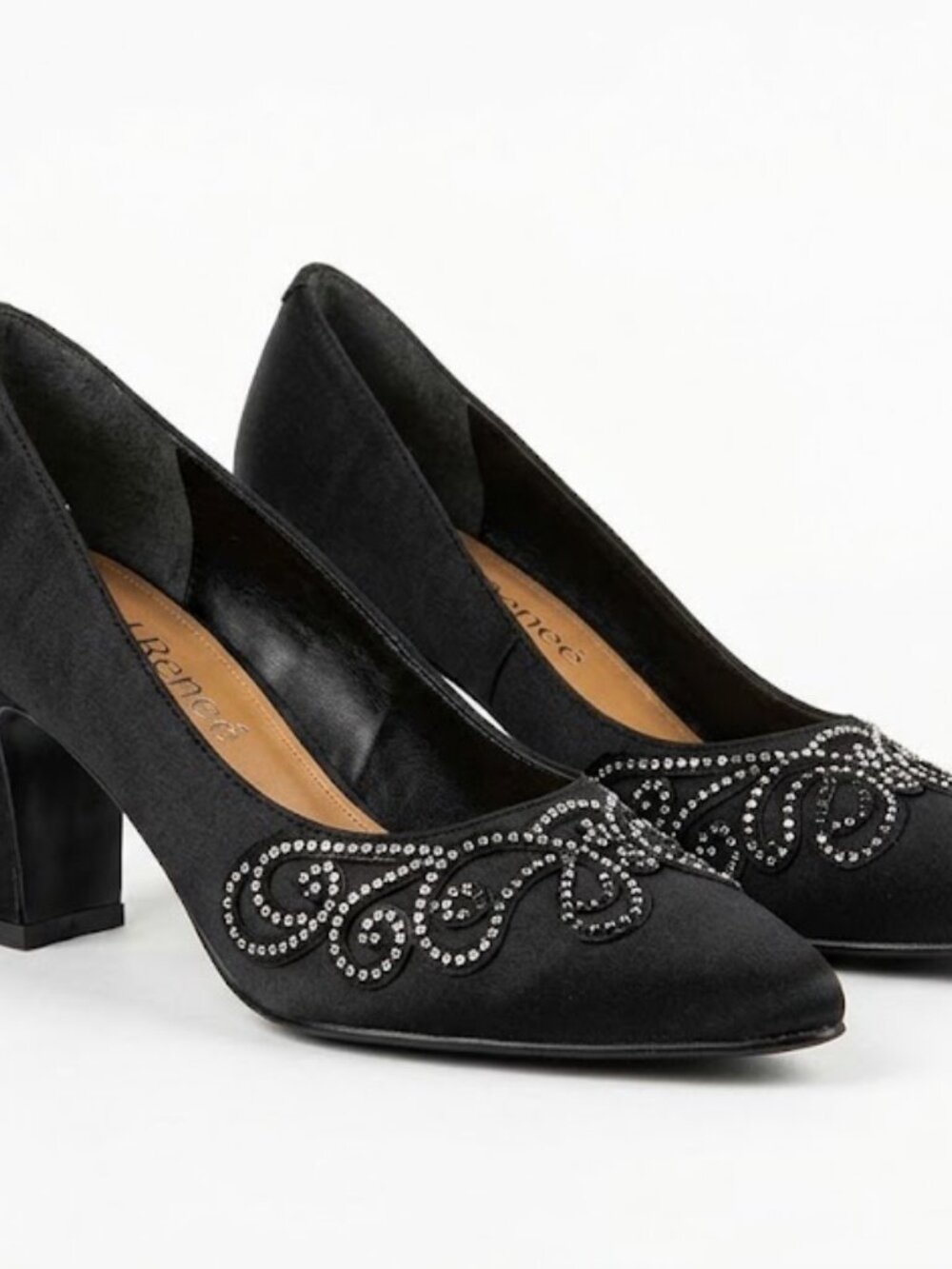 J. Reneé Black Rhinestone Square Toe Pumps - Picture 3 of 6